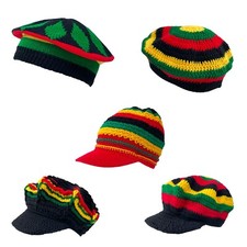 Rasta Rastafarian Peak Tam Pull On Beret Beanie Hat Cap