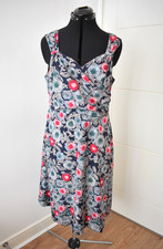 Blue Pink Floral Dress 14 Dickins Jones V Neck Sleeveless Midi Wrap Front Flare