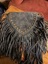Navy Suede Fringe Bag Stud Detail Crossbody Festival Boho Western Style New