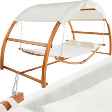 Luxury 2-Person Wooden Hammock w/ Canopy & Cushions – Outdoor Garden Swing