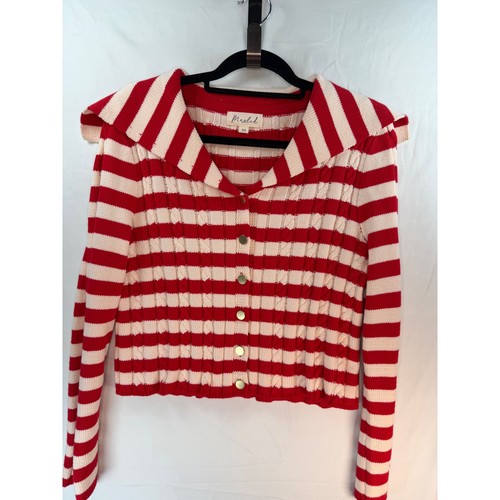 Marled red white - striped, cable