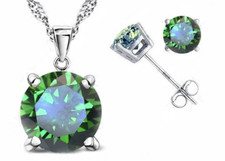 925 Sterling Silver Crystal Pendant Necklace Earrings Women Jewellery Gift Set