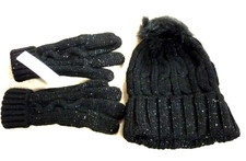 BLACK SPARKLY HAT & GLOVES SET