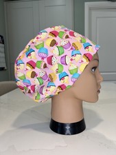 Pink Cupcakes Satin lined Fabric Scrub Hat Cap Doctor Theatre Nurse