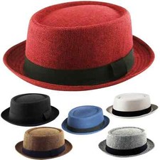 Mens Pork Pie Hat Classic Textured Ribbed Band Porkpie Hat Men Trilby Hats