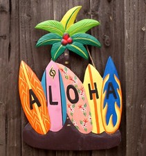 Tiki Bar Sign Aloha Surf Board Decoration Hand Carved Painted Garden accessories