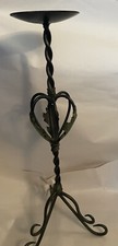 Vintage Wrought Iron Twisted Metal Candlestick Pillar Candle Holder Leaf 56.5cm