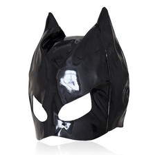 PVC Wet Leather Look Open Eye Mouth Head Hood, Fetish Restraint Cat Queen Mask