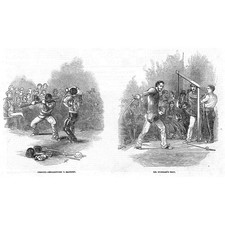SWORD FIGHTING Broadsword v Bayonet & Bushman's Feat - Antique Print 1849