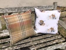 Highland Cow Voyage Maison Fabric And Wool Plaid Cushions Pair + Feather Pads