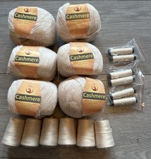 6 x 50g Balls Of Beige Cashmere Wool Yarn - Inc 12 Spools Of Matching Thread