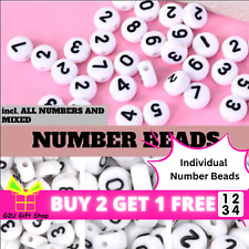 100 Number beads White Black Round Flat 7mm Beads Kids Jewellery DIY Number 0-9