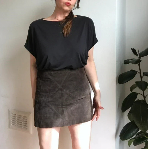 Brown suede leather mini skirt - mini,