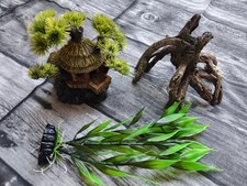 3 X Aquarium Decorations Organic Tree Root Wood Hut House Tall Artificial Plant