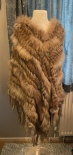Real Rabbit And Marmot Fur Poncho With Hood One Size