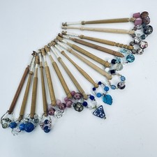 Vintage Antique Lot of 14 Lace Making Bobbins Wooden With Spangles Bobbin Lot 14
