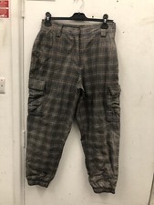 Primark Ladies Check Grey Combat Cargo Cuffed Trousers Size UK 12 Eur 40
