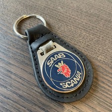Saab Scania Leather Chrome Key Ring/Fob Dealer Garage 93 95 900 93X 9000 Aero 