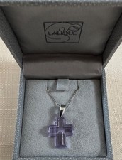 LALIQUE LILAC CROSS ON SILVER CHAIN