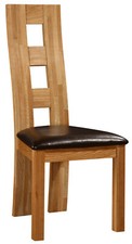 Solid Oak Dining Chairs Natural Finish Brown Leather Seat x Two