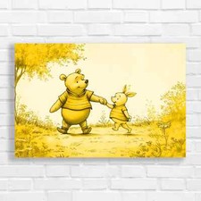 Winnie the Pooh and Piglet Stroll Yellow Canvas Print Large Picture Wall Art