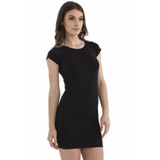 Ladies Plain Jersey Stretch Women Crew Neck Bodycon Cap Sleeve Midi Dress 8-26