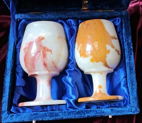 Pair onyx stone goblets in - onyx,