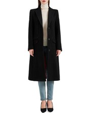 Womens Black Wool Long Covert