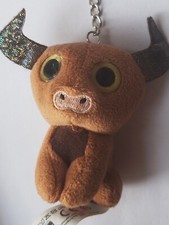 Vintage Retro Keyring Key Ring soft fluffy plush Moose Horns Cow 