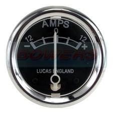 GENUINE LUCAS 36403 12V 12A AMP 12-0-12 AMMETER 1¾" BLACK DIAL FACE CHROME BEZEL