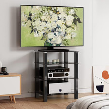 4-Tier AV HiFi Rack Glass Component Stand Black for TV & Media Units