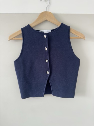 Zara navy knit waistcoat - zara, top