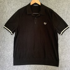 Fred Perry Knit Mens Polo Shirt Black Short Sleeve Collared 100% Cotton Sz XL