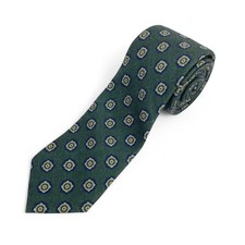 Vintage A. Christensen Wool Tie - Green Geometric Medallion - Classic Menswear