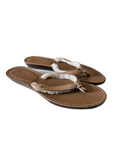 UGG brown leather flip flops size 3 toe posts sandals sheepskin lined