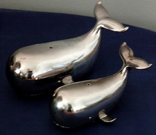 Two Chrome coloured Sperm Whale Ornaments Mother & Baby: please read Description