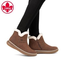 Rieker Womens Faux Suede Warm Lined Zip Ankle Boots Ladies 74260 Waiho Brown