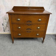 Early 20thC Dark Wood Dressing Table 3 Drawers Castors Ornate Carving Cup Handle