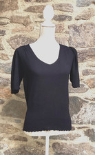 M&S classic fine knit jumper size 14 black short sleeve ladies women’s v neck