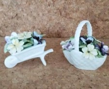  Vintage Royal Doulton Bone China Flower Wheelbarrow and posy basket 