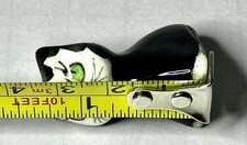 Philip Laureston Cat Figurine Black White Green Eyes Vtg Pottery Mini Kitten 2"
