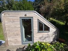 Insulated, plumbed, electrified garden office pod with kitchen, WC and two beds