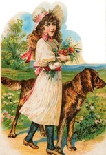 Victorian Bonnet Girl & Dog