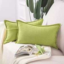 Madizz Set of 2 Short Chenille Throw Pillow Covers 12x20 Inch Soft Decorative