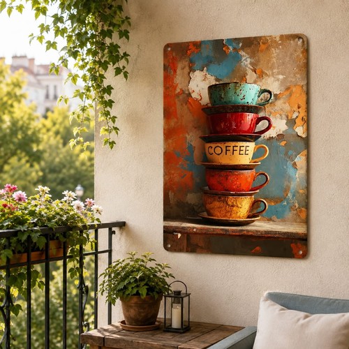 Retro coffee cups metal - metal, sign