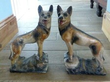 Delightful Vintage Pair Art Deco Chalk Ware Alsatian Figures, c1930