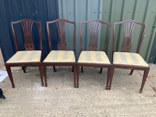 Vintage Antique Style Brown Wooden Dining Chairs x 4 with Fabric Seats