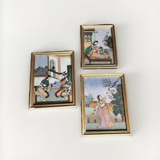 3 Vintage Indian Gemstone Paintings – Handmade Jaipur Miniature Art with Frames