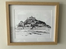 Original Pen & Ink Drawing Sketch of  St.Michaels Mount Cornwall Black & White