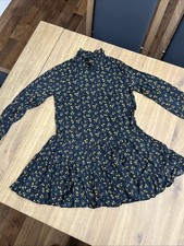 Zara Floral Print Flare Skirt Style Dress - Size XS - Black / Yellow